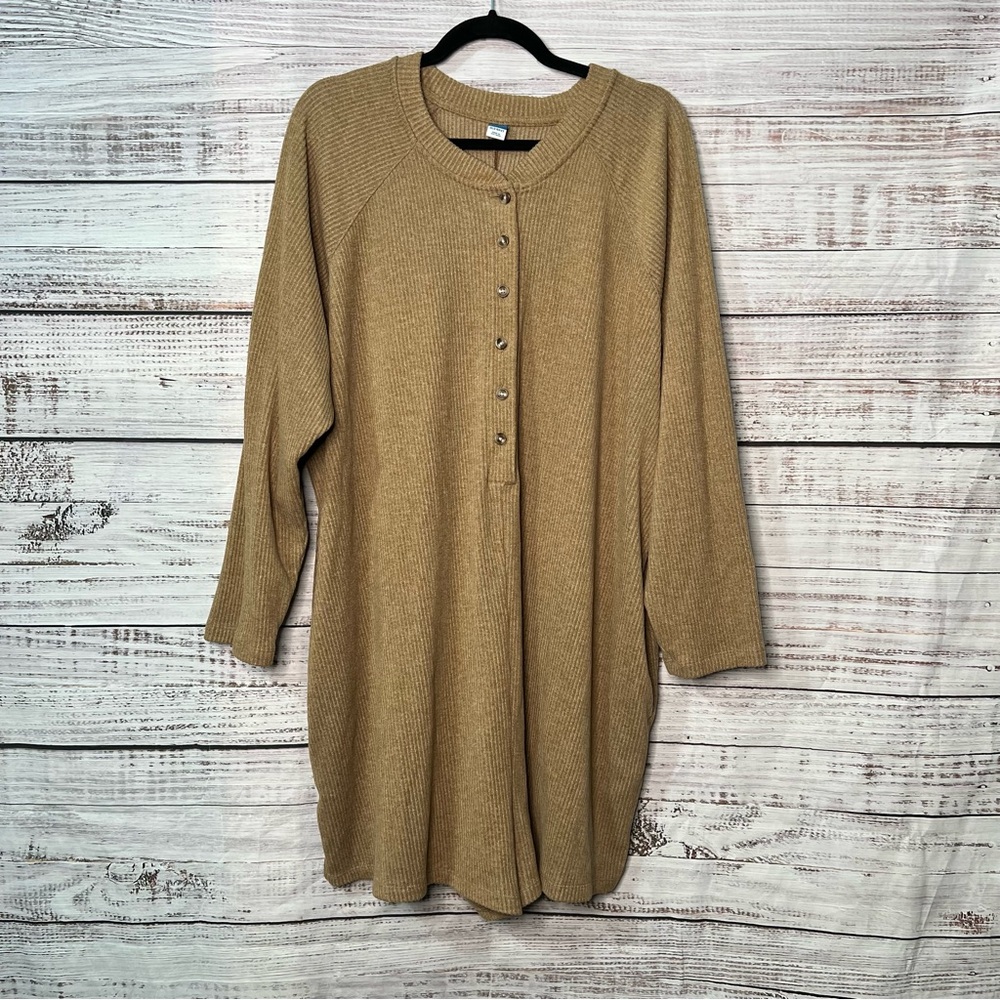 Old Navy 3X Plush Ribbed Romper Lounge Long Sleeve Button Front Brown Henley
